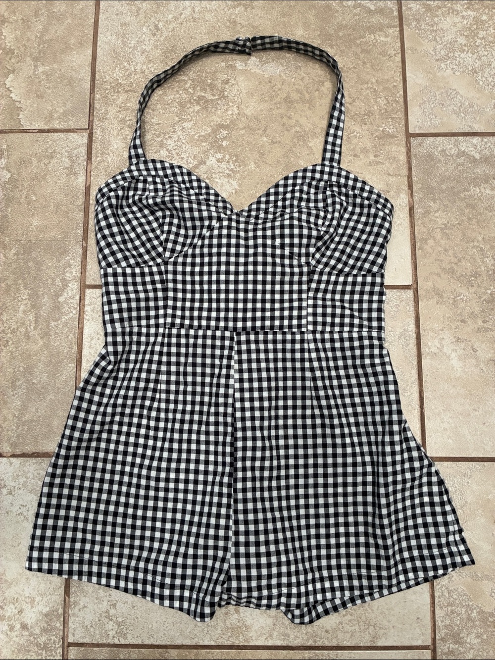 Maeve Black & White Gingham Halter Romper